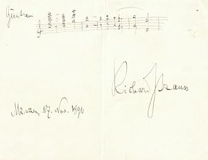 Komponist (1864-1949). Eigenh. Albumblatt m. Bezeichnung "Guntram" u. Notenzitat aus dieser erste...
