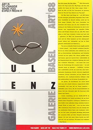 Bild des Verkufers fr Galerie Paul Maenz. Art Basel '88 zum Verkauf von Stefan Schuelke Fine Books