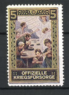 Seller image for Propaganda-Marke 1.WK, Offizielle Kriegsfrsorge, Familie, Schutzengel beim Essen for sale by Bartko-Reher