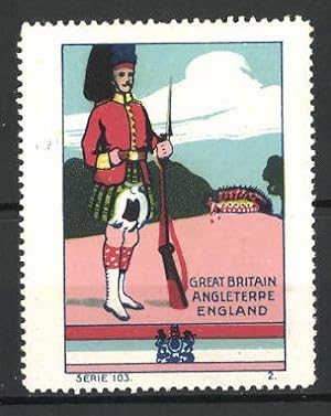 Poster stamp Militär Gross Britannien, Schottischer Garde Soldat