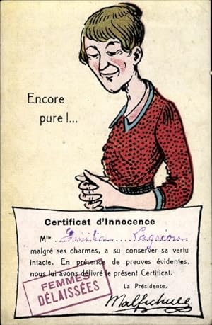 Künstler Ansichtskarte / Postkarte Encore pure, Certificat d'Innocence, Femmes Delaisses