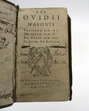 Image du vendeur pour Pub. Ovidii Nasonis Fastorum, Tristium, De ponto, In ibim. ad Liviam. mis en vente par L'Ancienne Librairie