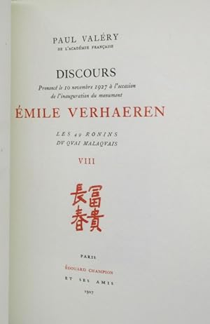 Discours prononcé le 10 novembre 1927 à l'occasion de l'inauguration du monument Emile Verhaeren