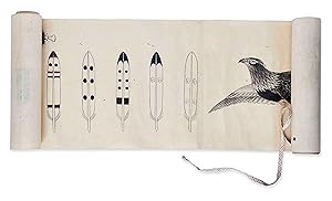 [Hand-painted manuscript scroll of different types of feather (or fletching) used in the traditio...