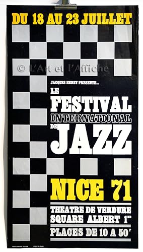 FESTIVAL INTERNATIONAL DE JAZZ NICE 1971. Affiche originale, 70's Jazz Music Poster.