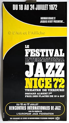 FESTIVAL INTERNATIONAL DE JAZZ DE NICE 72. Affiche originale, 70's Jazz Music Poster.