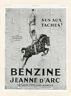 "BENZINE JEANNE D'ARC" Annonce originale entoilée L' ILLUSTRATION 10/11/1928