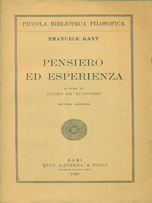 Immagine del venditore per Pensiero ed esperienza venduto da Librodifaccia