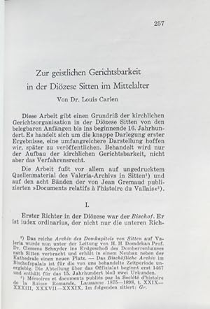 Zur geistlichen Gerichtsbarkeit in der Diözese Sitten im Mittelalter. Von Dr. Louis Carlen.