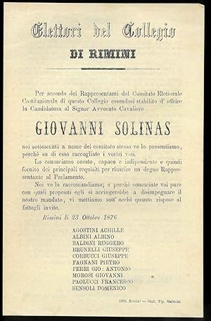 Elettori del Collegio di Rimini. "essendosi stabilito d'offrire la Candidatura al Signor Avvocato...