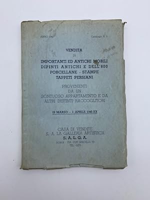 Catalogo della vendita all'asta di importanti ed antichi mobili dipinti antichi e dell'800 porcel...