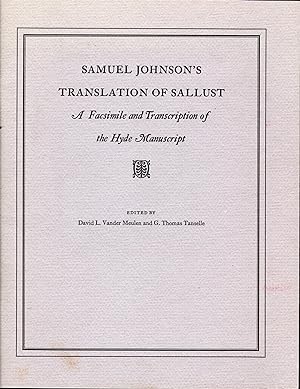 Seller image for Samuel Johnson's Translation of Sallust. A Facsimile and Transcription of the Hyde Manuscript for sale by Dorley House Books, Inc.
