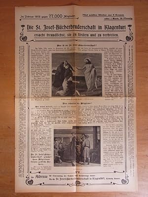 Image du vendeur pour St. Josef-Bcherbruderschaft in Klagenfurt ersucht freundlichst, sie zu frdern und zu verbreiten [groformatiges doppelseitig bedrucktes Werbeblatt] mis en vente par Antiquariat Weber