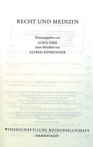 Bild des Verkufers fr Recht und Medizin. Wege der Forschung ; Band. 650 zum Verkauf von books4less (Versandantiquariat Petra Gros GmbH & Co. KG)