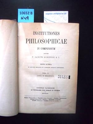 Imagen del vendedor de Institutiones Philosophicae in compendium. Vol. I. Logica et Metaphysica. a la venta por Augusta-Antiquariat GbR