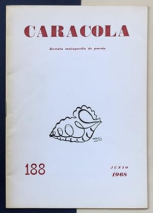 Bild des Verkufers fr Caracola. Revista malaguea de poesa. n188, ao XVI, junio 1968. zum Verkauf von Il Tuffatore