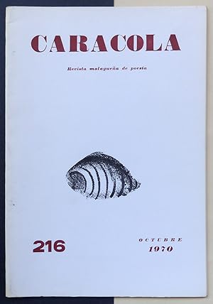 Bild des Verkufers fr Caracola. Revista malaguea de poesa. n216, ao XIX, octubre. 1970. zum Verkauf von Il Tuffatore