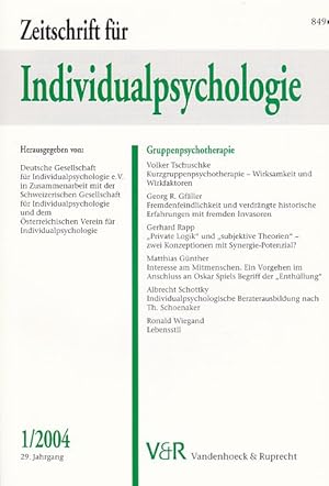 Bild des Verkufers fr Zeitschrift fr Individualpsychologie. Heft 1/2004, 29. Jahrgang. Gruppenpsychotherapie. Hrsg. von: Deutsche Gesellschaft fr Individualpsychologie e.V., in Zusammenarbeit mit der Schweizerischen Gesellschaft fr Individualpsychologie und dem sterreichischen Verein fr Individualpsychologie. zum Verkauf von Fundus-Online GbR Borkert Schwarz Zerfa