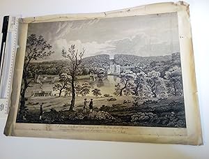 A view in NEWSTEAD PARK 1749 Lord Byron ANTIQUE ENGRAVING