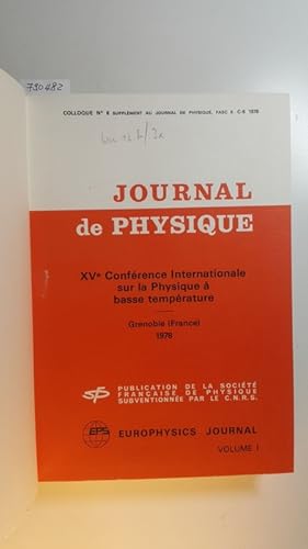 Seller image for The XVth International Conference on Low Temperature Physics, Vol. I, Grenoble (France), 23-29 aout, 1978. (Journal de physique, COLLOQUE / tome 39, 1978) for sale by Gebrauchtbcherlogistik  H.J. Lauterbach