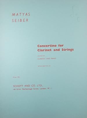 Bild des Verkufers fr Concertino for Clarinet and Strings, Reduction for Clarinet and Piano zum Verkauf von Austin Sherlaw-Johnson, Secondhand Music