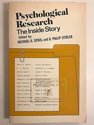 Bild des Verkufers fr Psychological Research The Inside Story zum Verkauf von Old New York Book Shop, ABAA