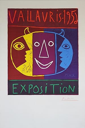 "EXPOSITION PICASSO VALLAURIS 1956" Affiche originale entoilée tirée en linogravure par Imp. ARNE...