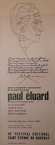 "HOMMAGE à Paul ELUARD" Affiche originale entoilée d'après PICASSO 1972