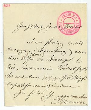 Bild des Verkufers fr Eigenh. Brief mit U. zum Verkauf von Antiquariat INLIBRIS Gilhofer Nfg. GmbH