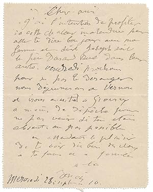Seller image for Pierre-Auguste Renoir's Signed Autograph Postcard in French to Claude Monet for sale by Fldvri Books