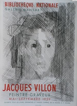 "JACQUES VILLON: EXPOSITION BIBLIOTHÈQUE NATIONALE GALERIE MANSART Paris (1959)" Affiche original...