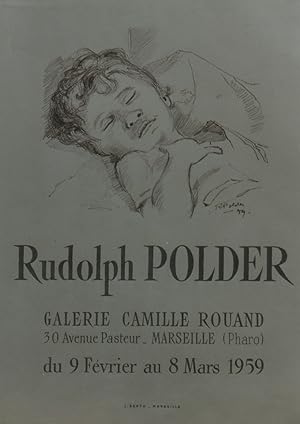 "Rudolph POLDER : EXPOSITION GALERIE CAMILLE ROUAND Marseille (1959)" Affiche originale entoilée ...