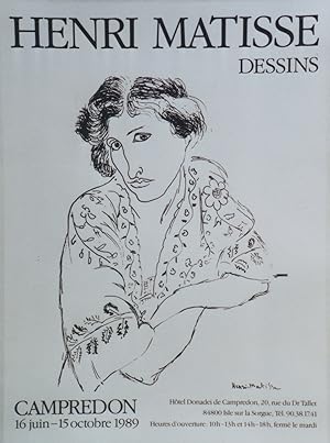 "HENRI MATISSE : DESSINS / EXPOSITION CAMPREDON L'Isle-sur-la-Sorgue 1989" Affiche originale ento...