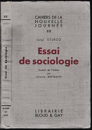 Imagen del vendedor de Essai de sociologie. Traduit de l'italien par Juliette Bertrand a la venta por ArturusRex