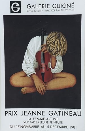 "D. LARROQUE / PRIX JEANNE GATINEAU 1981" Affiche originale entoilée / Galerie GUIGNE Paris / Lit...