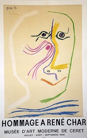 "HOMMAGE à René CHAR par PICASSO" EXPOSITION MUSÉE D'ART MODERNE DE CERET 1969 / Affiche original...