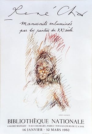 "EXPOSITION René CHAR / Alberto GIACOMETTI" Affiche originale entoilée 1980