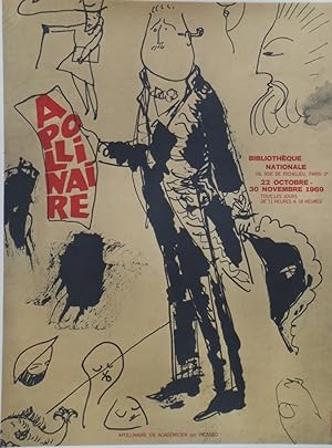 "APOLLINAIRE EXPOSITION 1969" Affiche originale entoilée d'après PICASSO