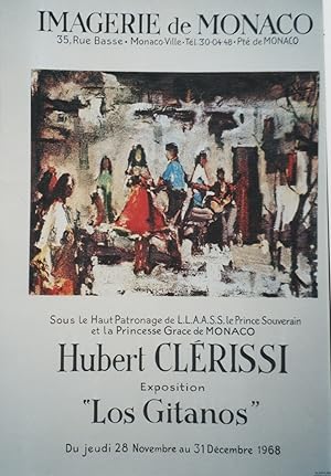 "HUBERT CLERISSI / EXPOSITION LOS GITANOS 1968" Affiche originale entoilée / IMAGERIE DE MONACO /...