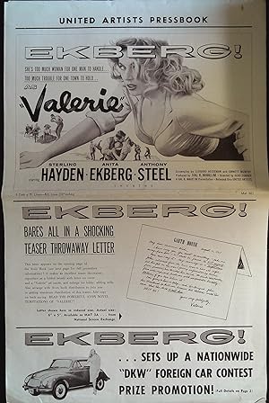Bild des Verkufers fr Valerie Pressbook 1957 Sterling Hayden, Anita Ekberg zum Verkauf von AcornBooksNH