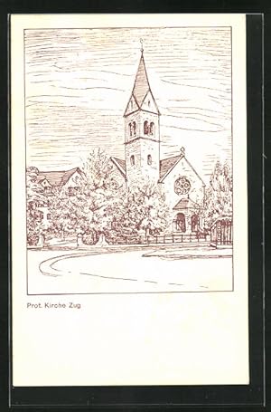 Ansichtskarte Zug, Blick zur Protestantischen Kirche