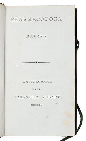 Pharmacopoea Batava.Amsterdam, Johannes Allart, 1805. Large 8vo. With 2 folding tables. Prize-boo...