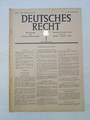 Seller image for Deutsches Recht, 14. Jahrgang, Heft 32/33, 5. u. 12. August 1944. Zentralorgan des NS.-Rechtswahrerbundes * for sale by Galerie fr gegenstndliche Kunst