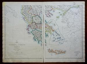 Kingdom of Greece & Ottoman Empire Macedonia Albania 1863 Ettling two sheet map