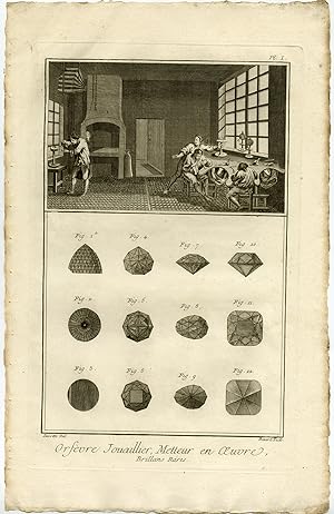 11 Antique Prints-JEWELRY-DIAMONDS-BIJOU-WORKSHOP-Diderot-Benard-1751