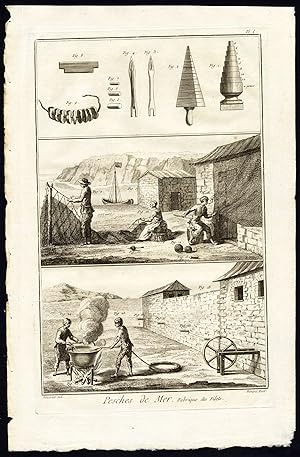 17 Antique Prints-SEA FISHING-NETS-SHIP-Diderot-Benard-1751