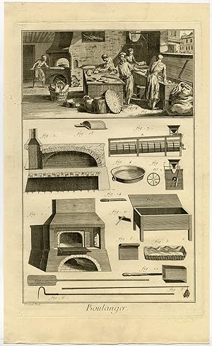 Antique Print-BOULANGER-BAKERY-BAKING BREAD-PASTRY-Diderot-Prevost-1751
