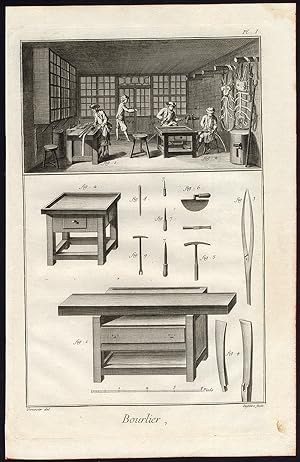 7 Antique Prints-SADDLER-HARNESS MAKER-HORSE-MULE-TOOLS-Diderot-Defehrt-1751