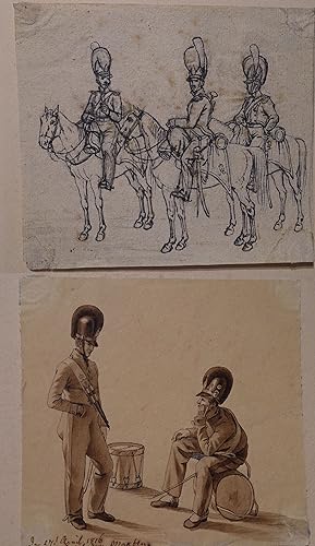 Zwei originale Zeichnungen des jungen Historien-, Schlachten- und Genremalers Dietrich Monten. 1....