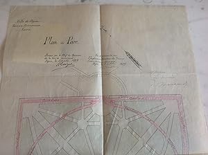 PLAN original du PARC de la ville de DIJON . contresigné par le Maire et l'ingénieur des travaux .